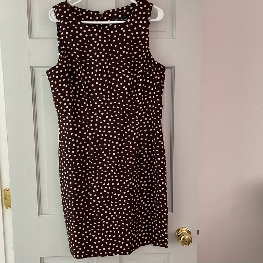 Euc Perceptions chocolate brown polka dot dress size 16